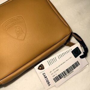LAMBORGHINI UPCYCLED LEATHER AUTOMOBILI POUCH BAG - TAN